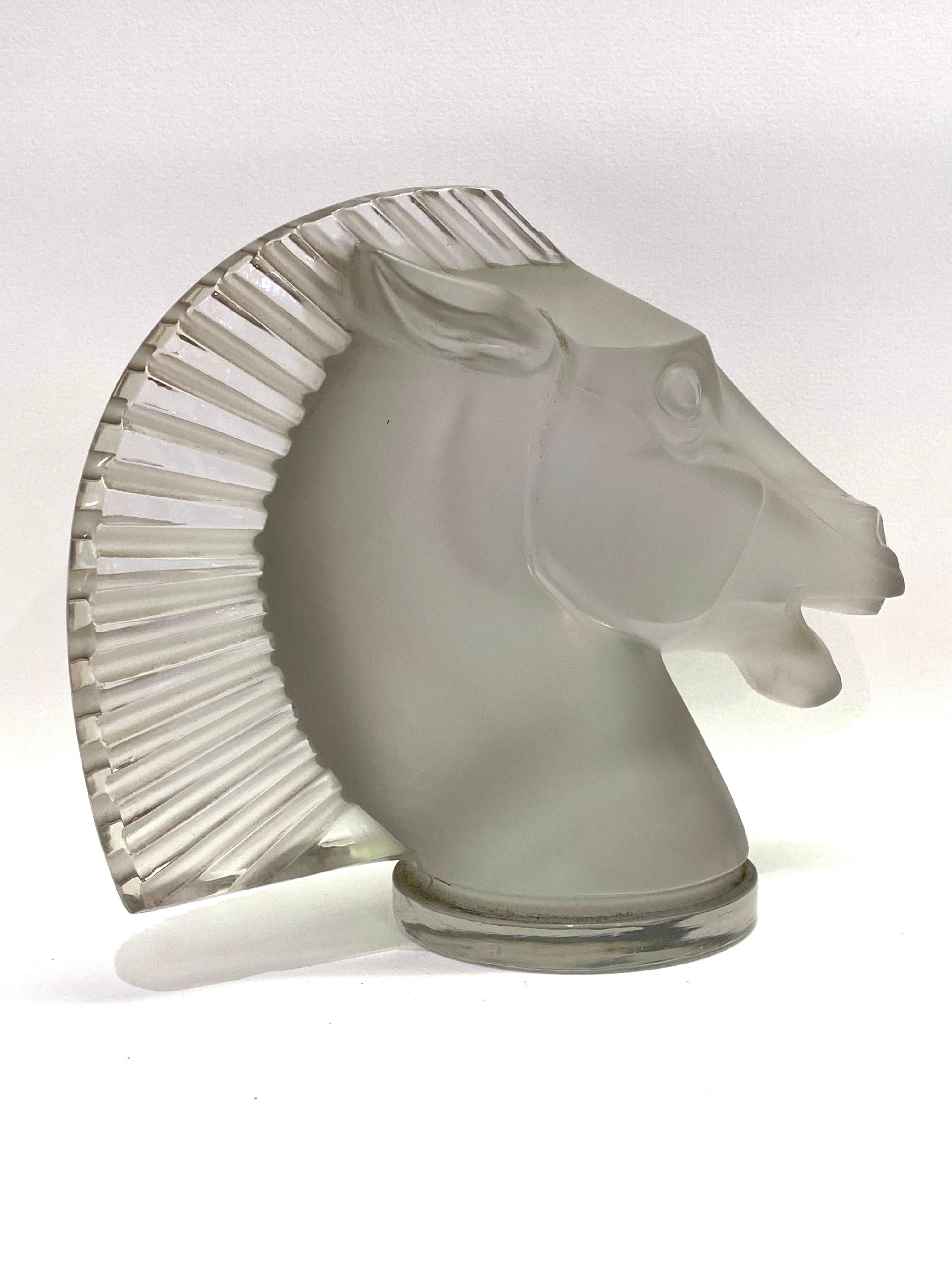 Art Deco 1929 René Lalique Longchamp B Car Mascot Hood Ornament in Clear Glass Horse Head
