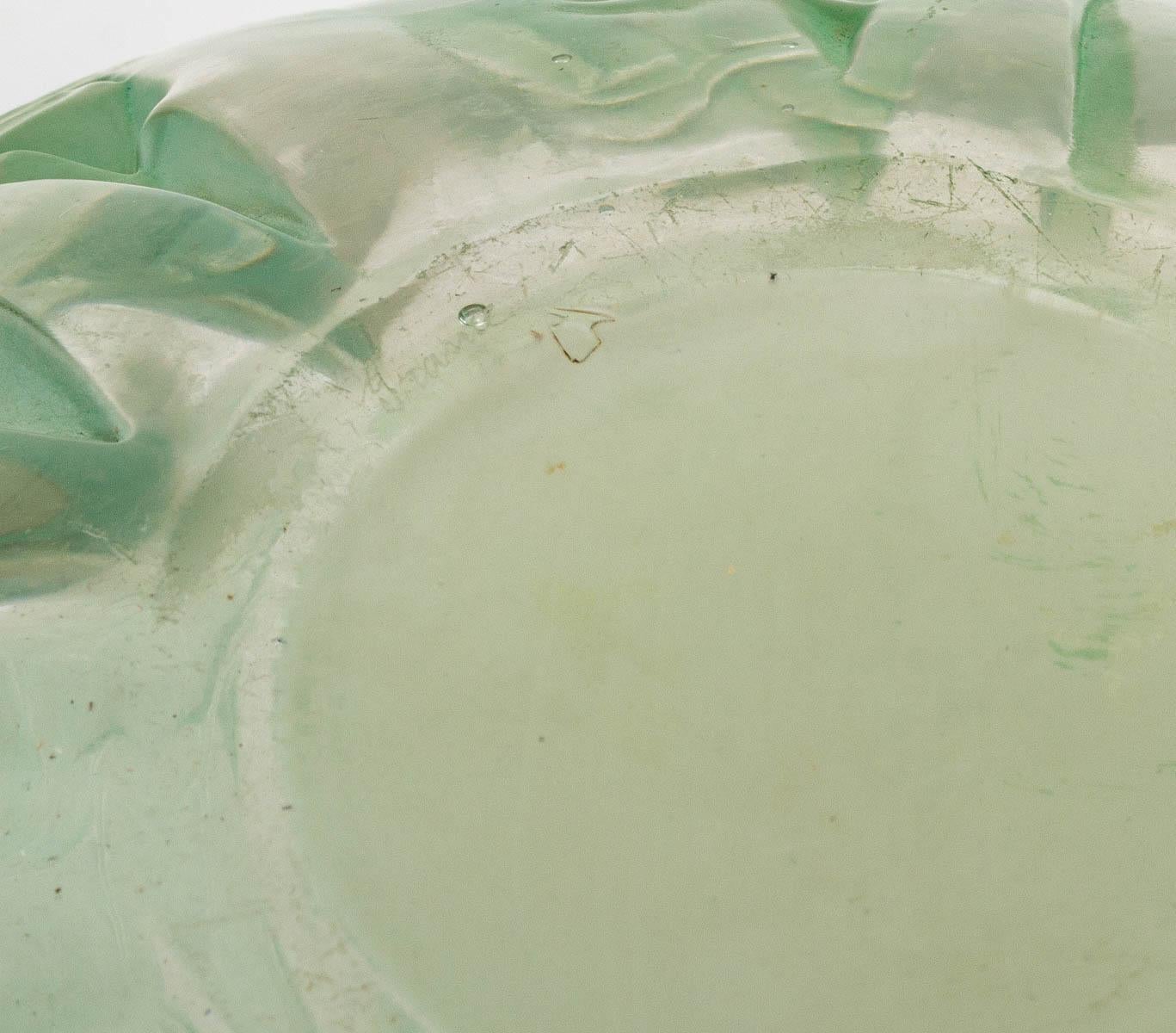 Molded 1929 René Lalique Milan Vase in Frosted Glass with Green Patina