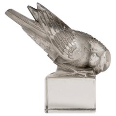 1929 René Lalique Moineau Ailes Croisées Paperweight Glass & Grey Patina Sparrow