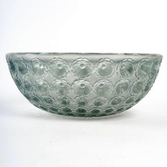 1929 René Lalique Nemours Bowl Frosted Glass with Blue Patina