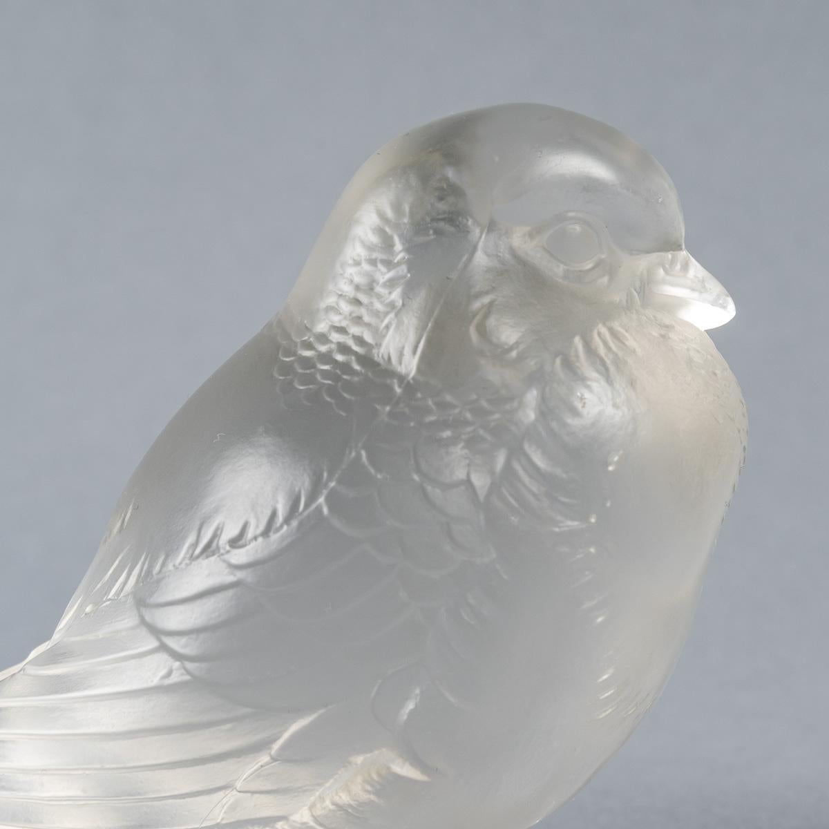 Art Deco 1929 René Lalique Pair of Moineau Fier Paperweight Glass Sparrows