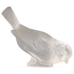 1929 René Lalique Pair of Moineau Fier Paperweight Glass Sparrows