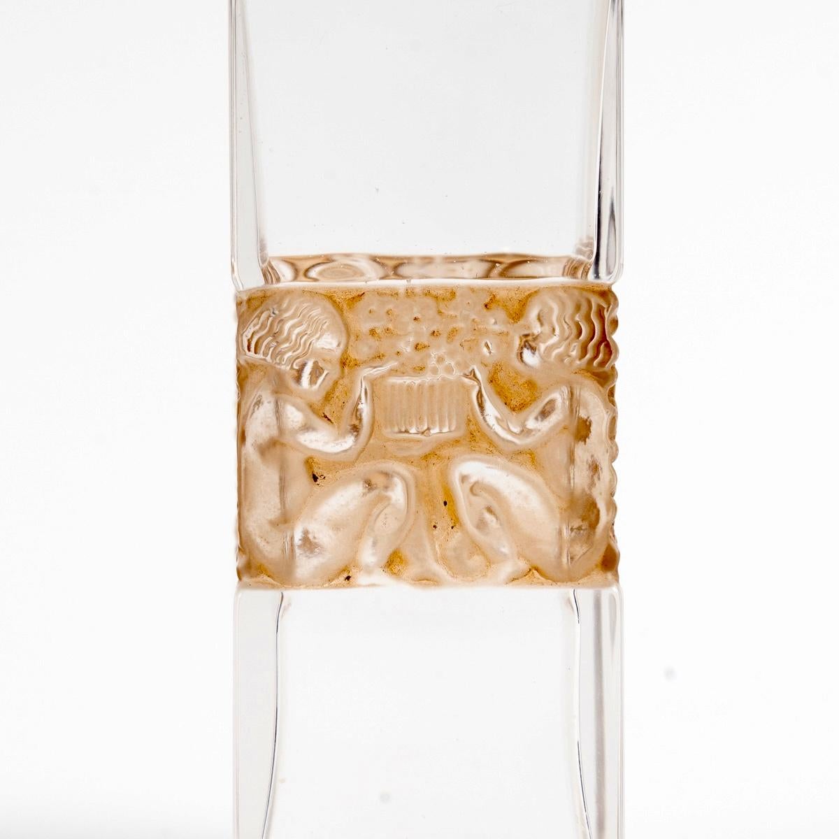 Art Deco 1929 Rene Lalique - Perfume Bottle 5 Fleurs Forvil Glass with Sepia Patina For Sale