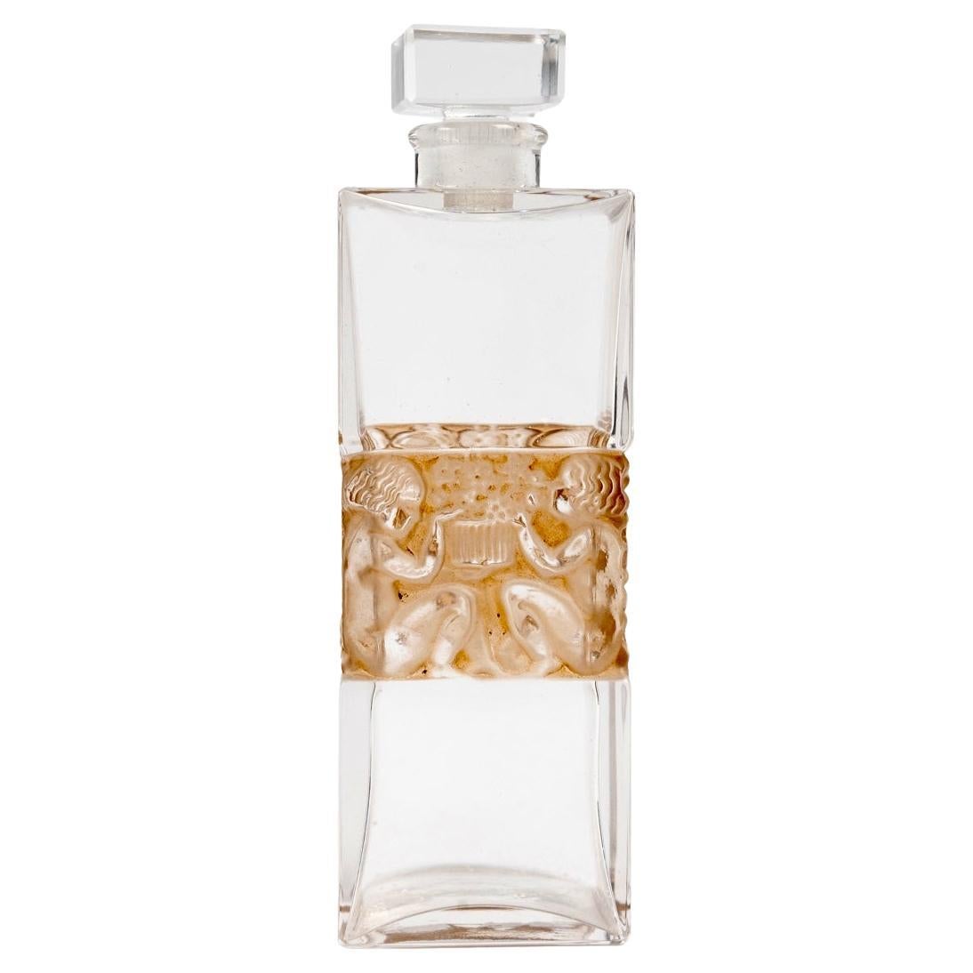 1929 Rene Lalique - Perfume Bottle 5 Fleurs Forvil Glass with Sepia Patina For Sale