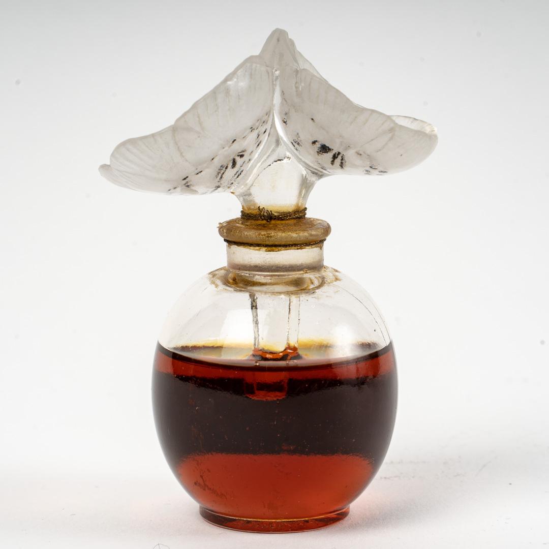 Art Deco 1929 René Lalique - Perfume Bottle Les Anémones Glass With Black Enamel For Forv