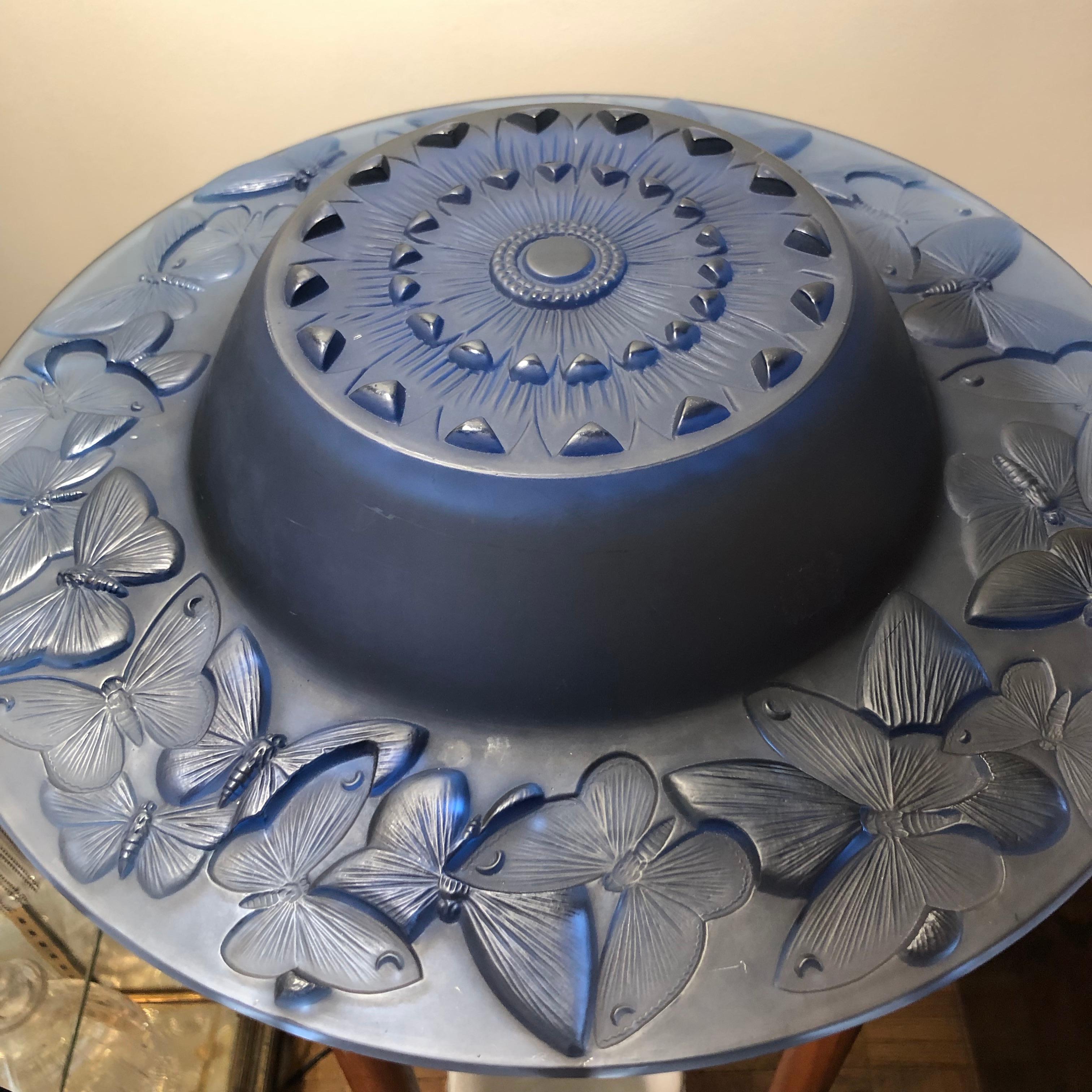 Early 20th Century 1929 René Lalique Phalenes Bowl Navy Blue Glass, Butterflies, Moths