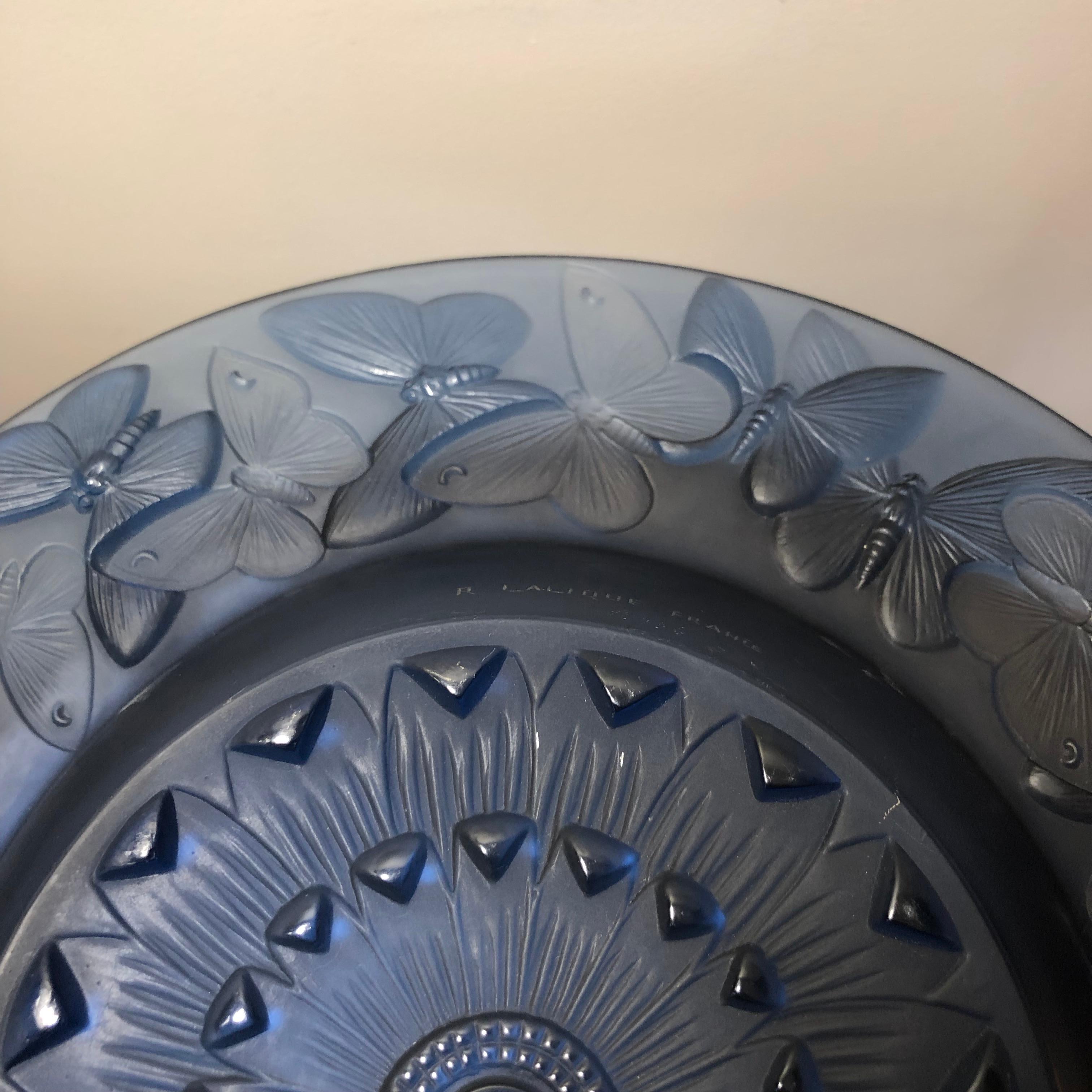 Blown Glass 1929 René Lalique Phalenes Bowl Navy Blue Glass, Butterflies, Moths