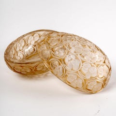 1929 René Lalique Poussins Egg Box Frosted Glass Sepia Patina, Chicks