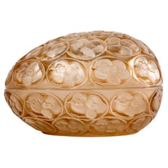 Antique 1929 René Lalique Poussins Egg Box Frosted Glass Sepia Patina, Chicks