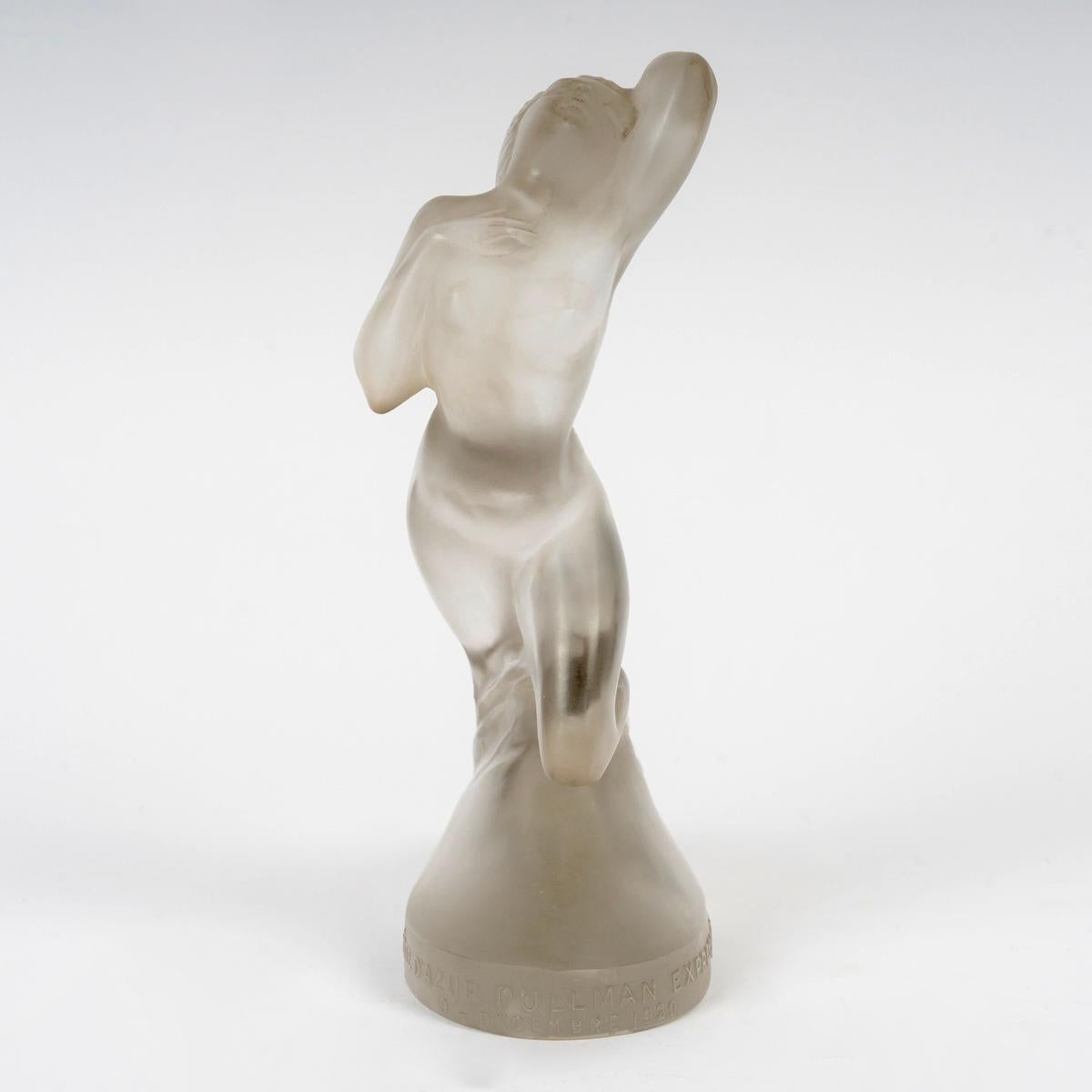 Art Déco 1929 René Lalique - Statuetta Mascotte Cote d'Azur Pullman Express Vetro smerigliato in vendita