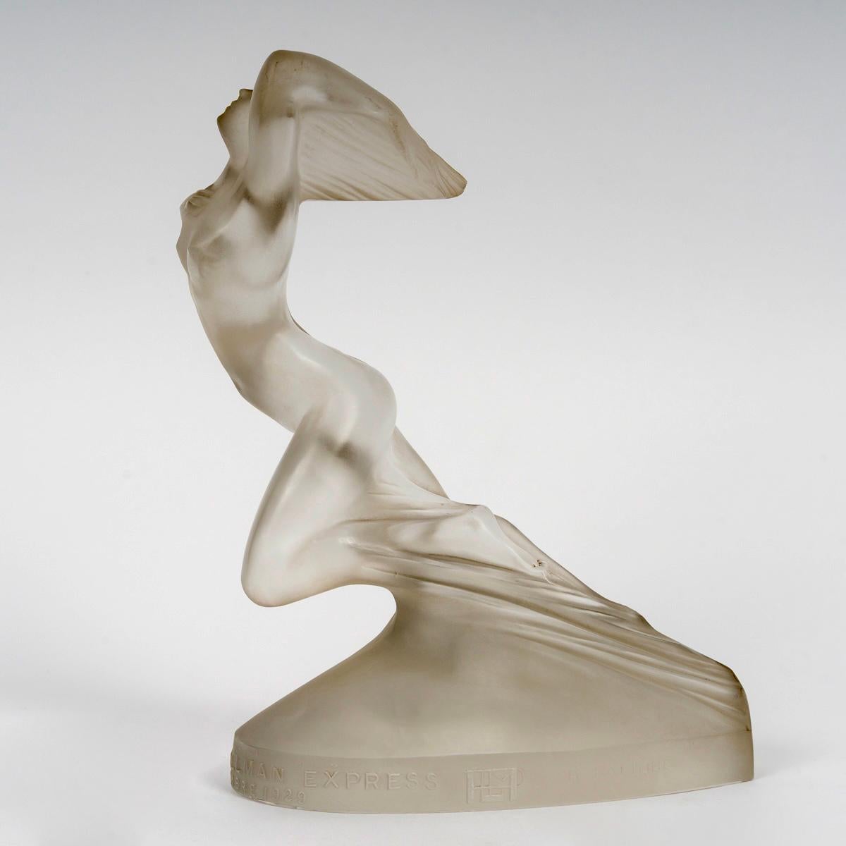 Francese 1929 René Lalique - Statuetta Mascotte Cote d'Azur Pullman Express Vetro smerigliato in vendita