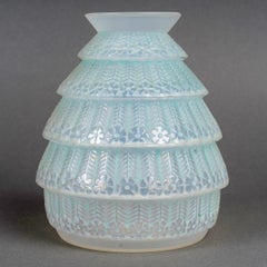 1929 René Lalique - Vase Ferrieres Cased Opalescent Glass with Green Patina