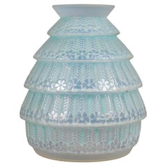 1929 René Lalique - Vase Ferrieres Cased Opalescent Glass with Green Patina
