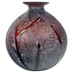 1929 René Lalique - Vase Milan Red Amber Glass With White Patina