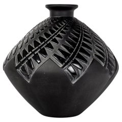 Antique 1929 Rene Lalique Vase Montargis Black Glass with White Patina