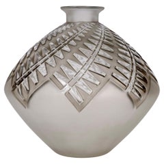 1929 Rene Lalique Vase Montargis Frosted Glass with Grey Patina