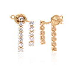 1.92ct Diamond Double Bar Jacket Earrings 18 Karat Yellow Gold Handmade Jewelry