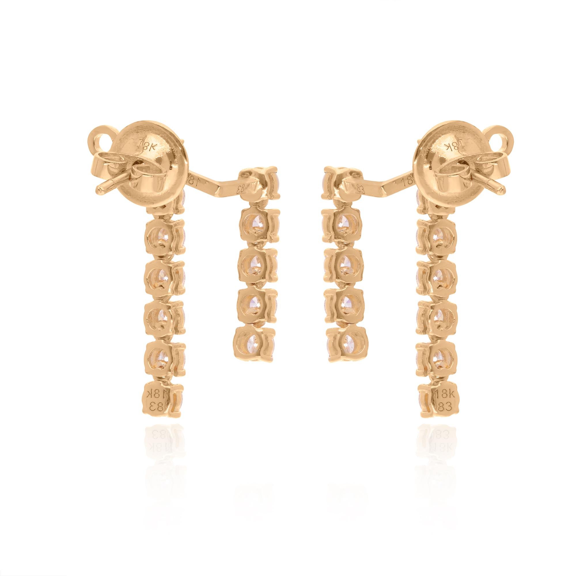 1.92ct Diamond Double Bar Jacket Earrings 18 Karat Yellow Gold Handmade Jewelry In New Condition For Sale In Diera, Dubai
