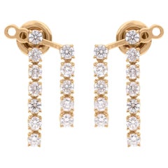 Boucles d
oreilles en or jaune 18 carats avec double barre de diamants de 1,92 carat, fabrication artisanale