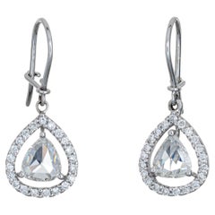 1.92ct Diamond Drop Earrings Estate 18k White Gold Pear Cut Briolette Jewelry