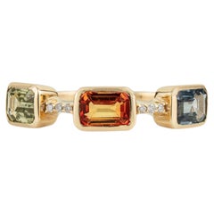 1.92ct Emerald Cut Multi Sapphire & Diamond Three Stone Ring in 14K Yellow Gold