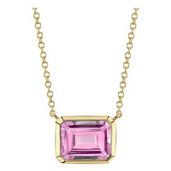1.92ct Emerald Cut Pink Topaz Bezel Set Necklace