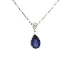 1.92ct Iolite and 0.30ct Pear Diamond Pendant Necklace in 14K White Gold