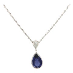 1.92ct Iolite and 0.30ct Pear Diamond Pendant Necklace in 14K White Gold