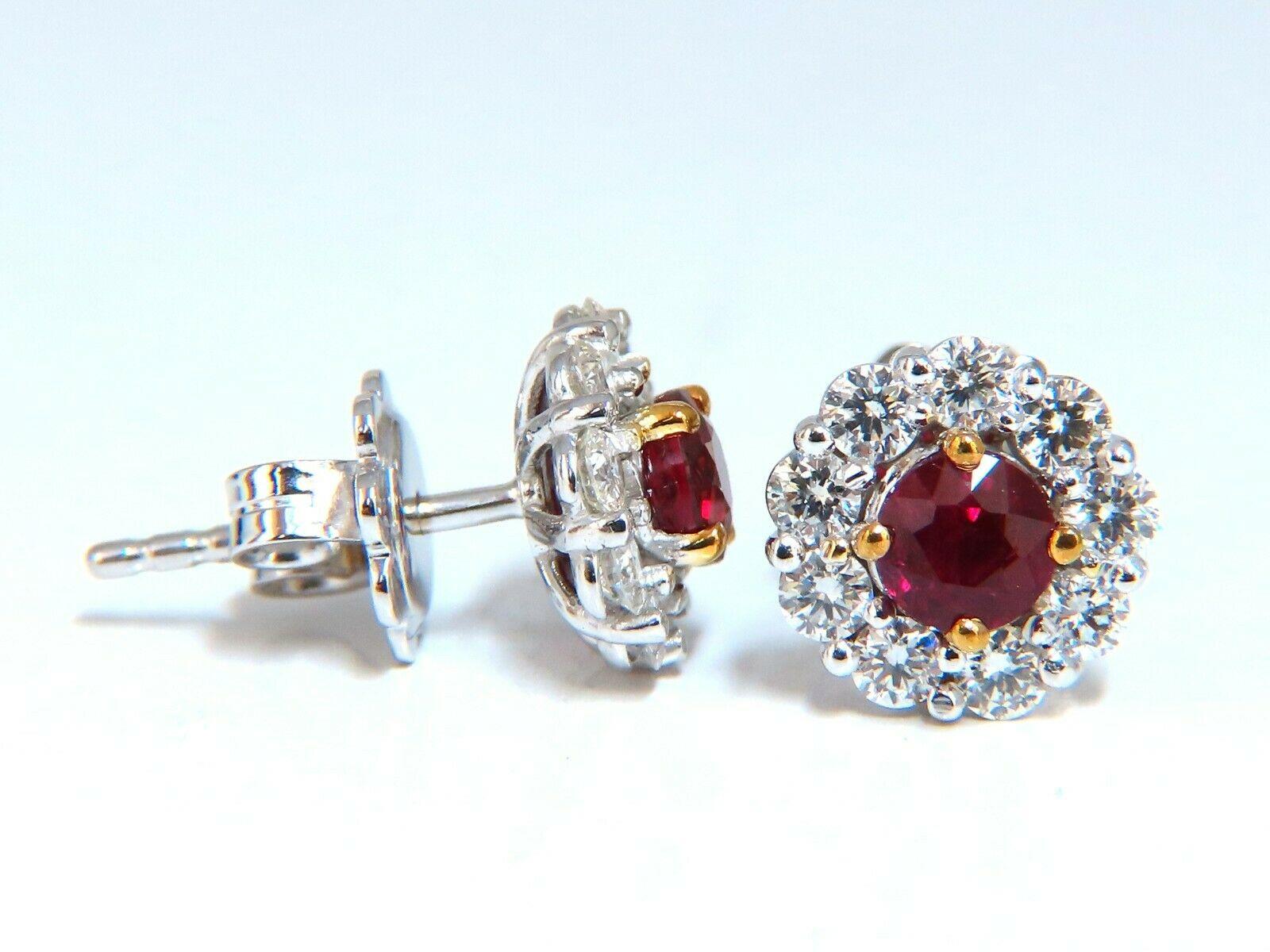 1.92 Carat Natural Ruby Diamonds Cluster Earrings 14 Karat Gold Halo In New Condition In New York, NY