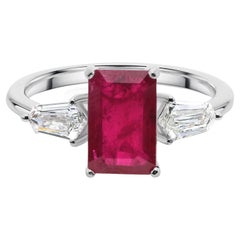 1.92ct Octagon Ruby 0.6ct Diamond Three Stone Engagement Ring 14k White Gold 1.92ct Octagon Ruby 0.6ct Diamond Three Stone Engagement Ring 14k White Gold