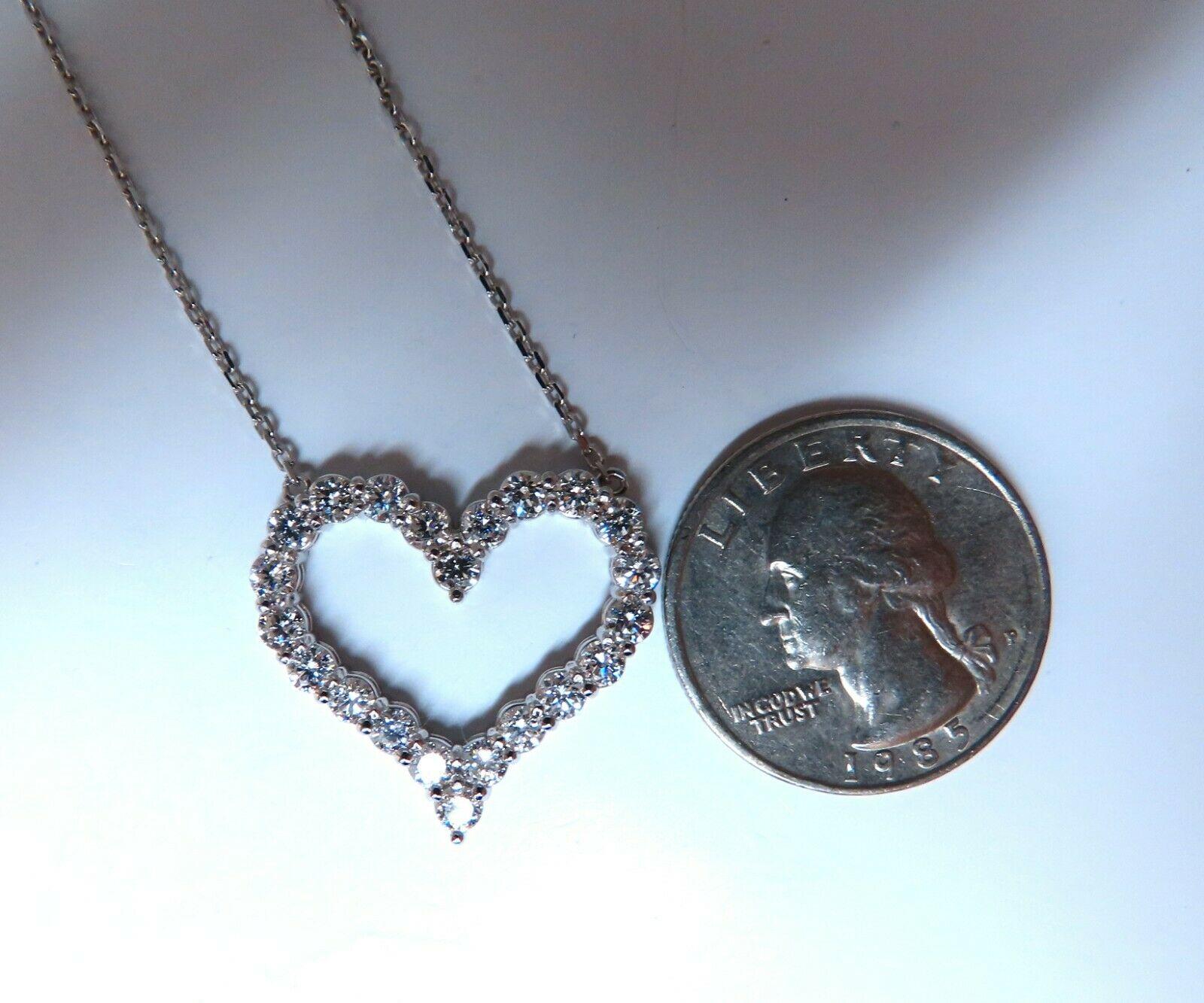 Women's or Men's 1.92 Carat Open Heart Natural Diamonds Necklace 14 Karat For Sale