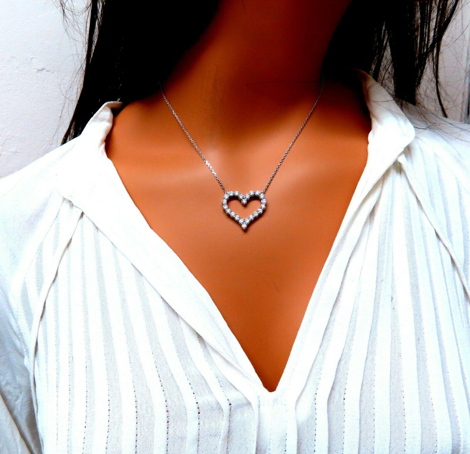 1.92 Carat Open Heart Natural Diamonds Necklace 14 Karat For Sale 1