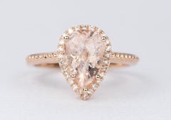 1.92ct Pear Shape Galaxy Morganite Diamond Halo 14K Rose Gold Engagement Ring