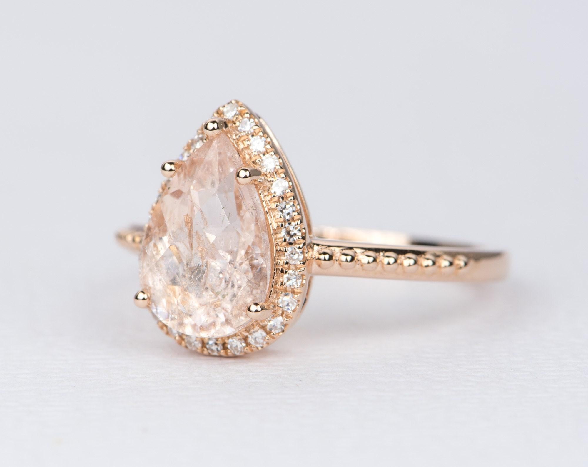 14k rose gold pear shape aquaprase ring with chocolate diamond accents