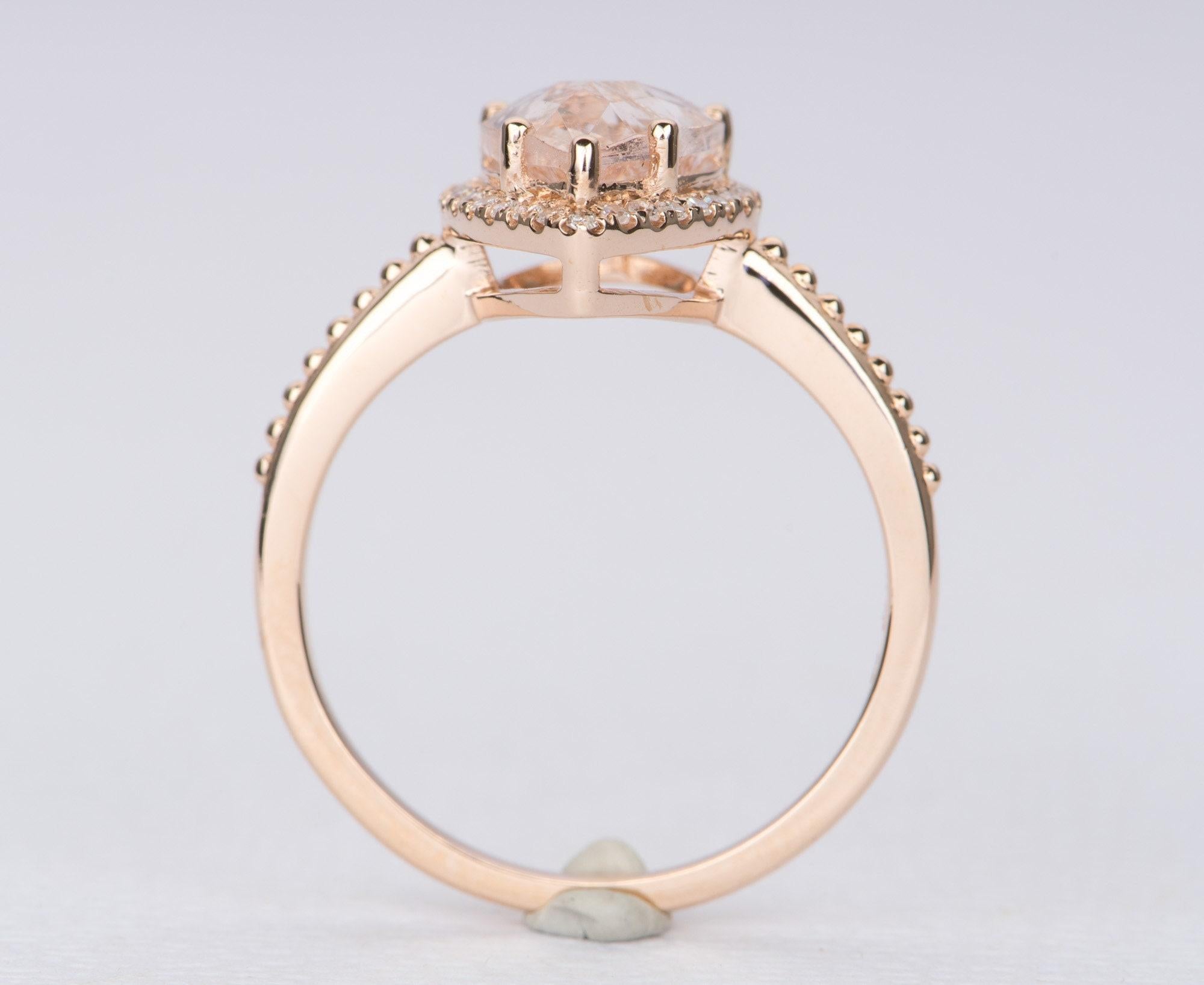 Pear Cut 1.92ct Pear Shape Galaxy Morganite Diamond Halo 14K Rose Gold Engagement Ring