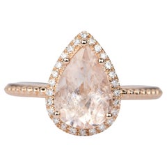 1.92ct Pear Shape Galaxy Morganite Diamond Halo 14K Rose Gold Engagement Ring