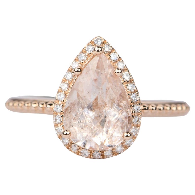 1.92ct Pear Shape Galaxy Morganite Diamond Halo 14K Rose Gold ...