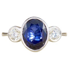 1.92ct Sapphire and Diamond Three Stone Ring in Platinum