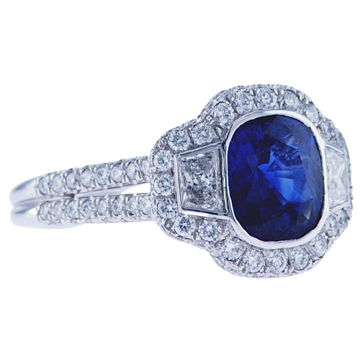 1.92ct Sapphire Cocktail Ring with Trapezoid Diamond Accents For Sale