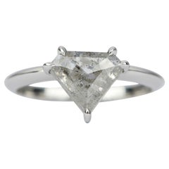 Bague de fiançailles en or blanc 14 carats en forme de bouclier avec diamants sel et poivre de 1,92 carat