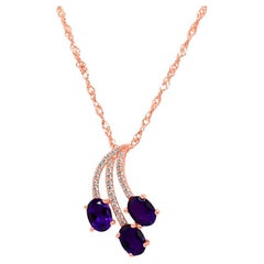 1.92 Ctw Amethyst Halo Pendant Necklace 18K Rose Gold Plated Over 925 Silver 