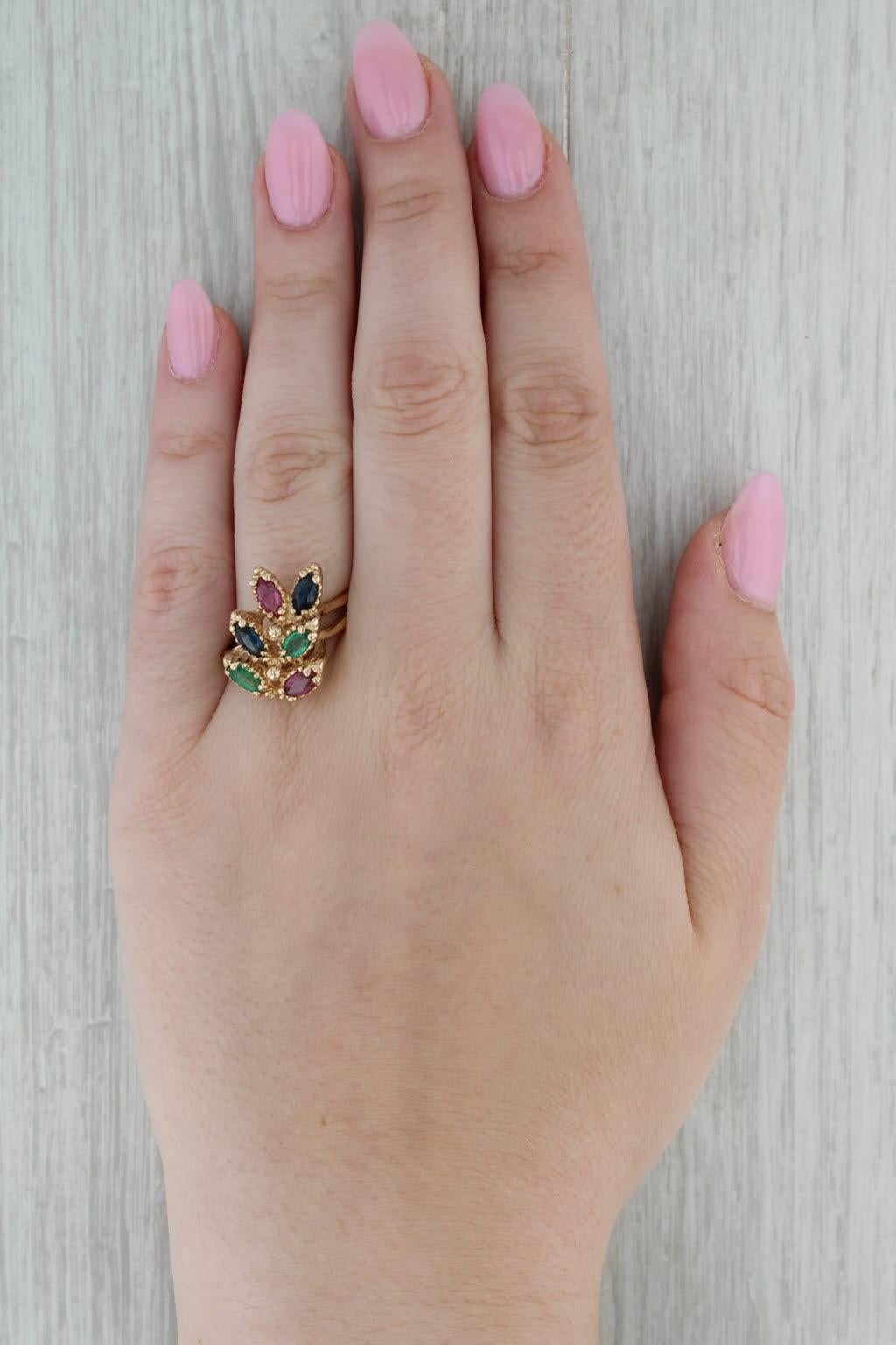 Taglio marquise Anello a grappolo con gemme da 1,92 ctw in oro 14k Misura 11,25 Cocktail Rubino Zaffiro Smeraldo
