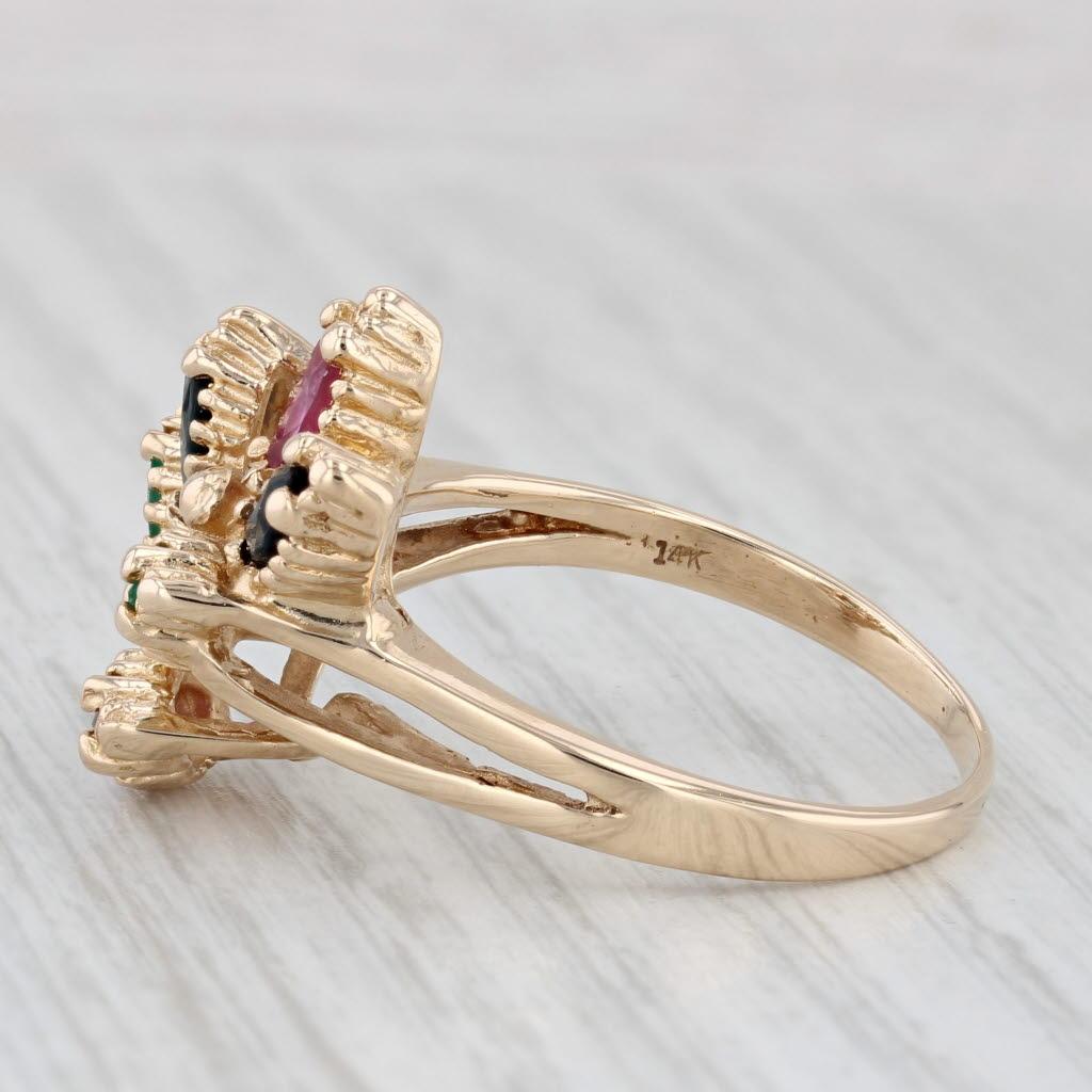 Donna Anello a grappolo con gemme da 1,92 ctw in oro 14k Misura 11,25 Cocktail Rubino Zaffiro Smeraldo