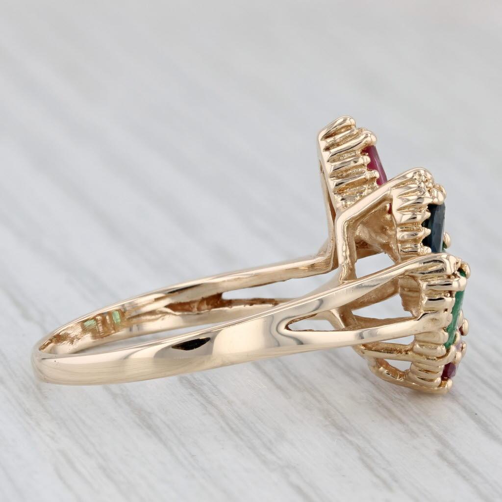 Anello a grappolo con gemme da 1,92 ctw in oro 14k Misura 11,25 Cocktail Rubino Zaffiro Smeraldo 1