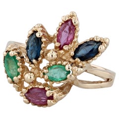 Anello a grappolo con gemme da 1,92 ctw in oro 14k Misura 11,25 Cocktail Rubino Zaffiro Smeraldo