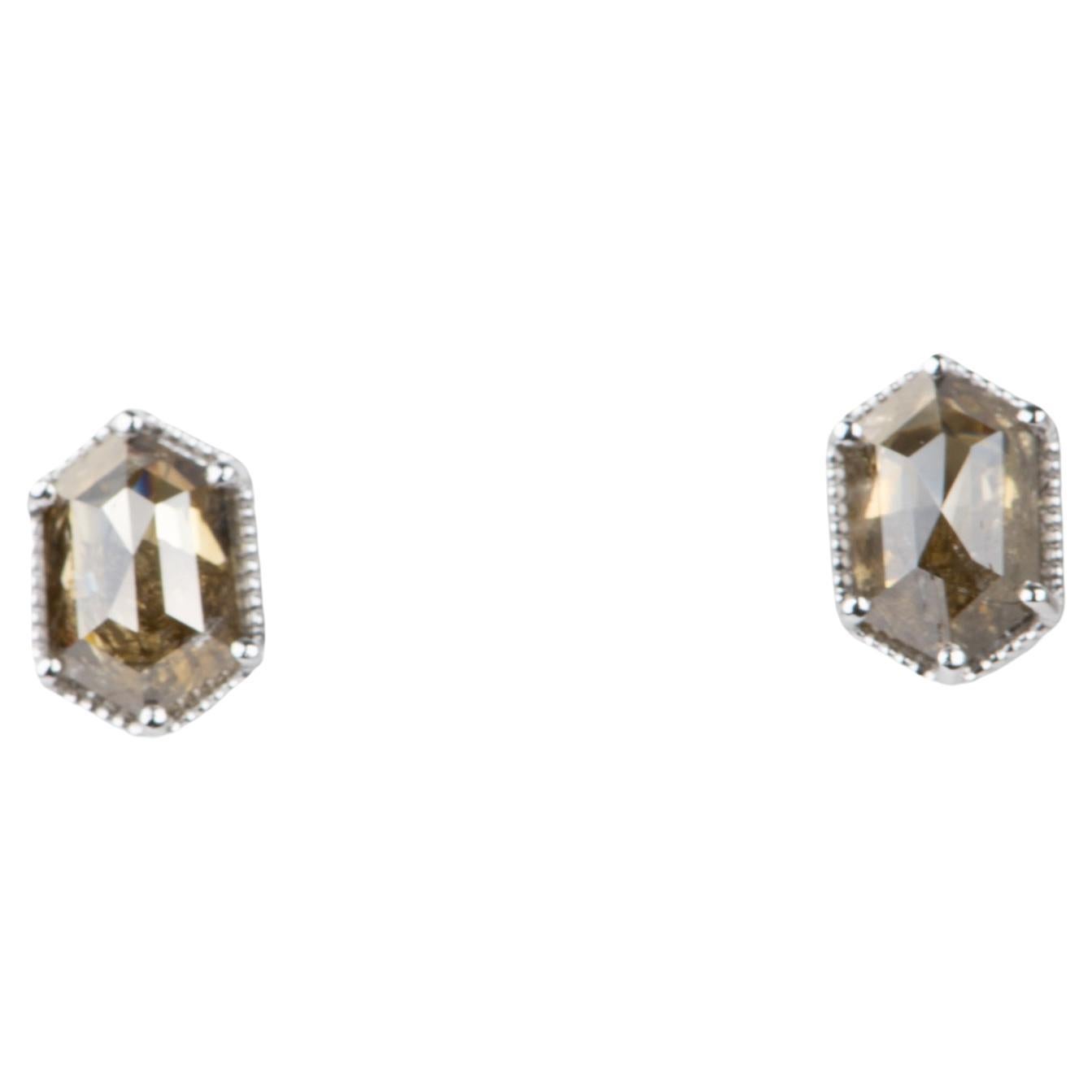 1.92ctw Hexagon Salt and Pepper Diamond Earrings 14K White Gold Ear Studs R3134