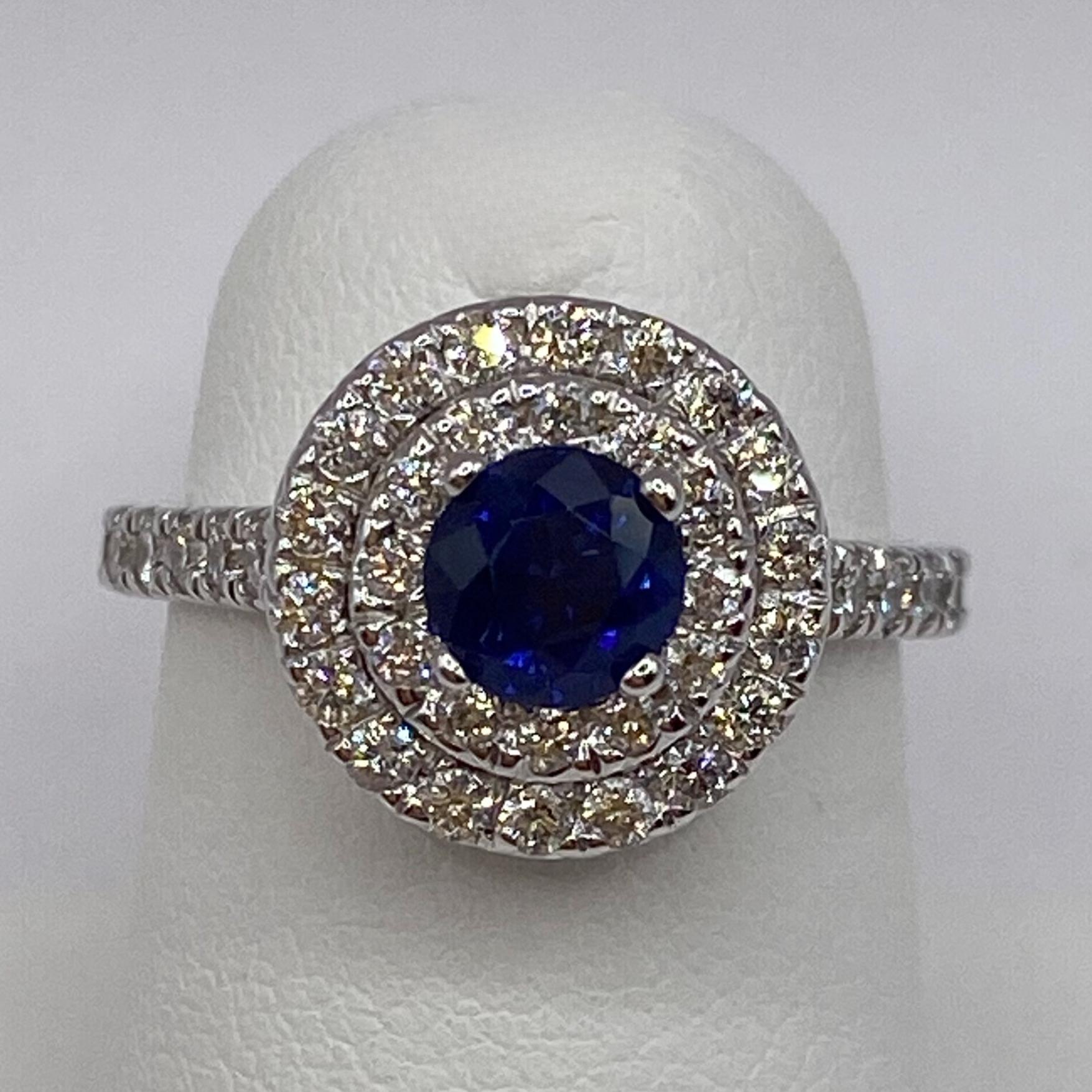 Women's 1.92ctw Sapphire & Diamond Double Halo Ring in 18KT Gold For Sale