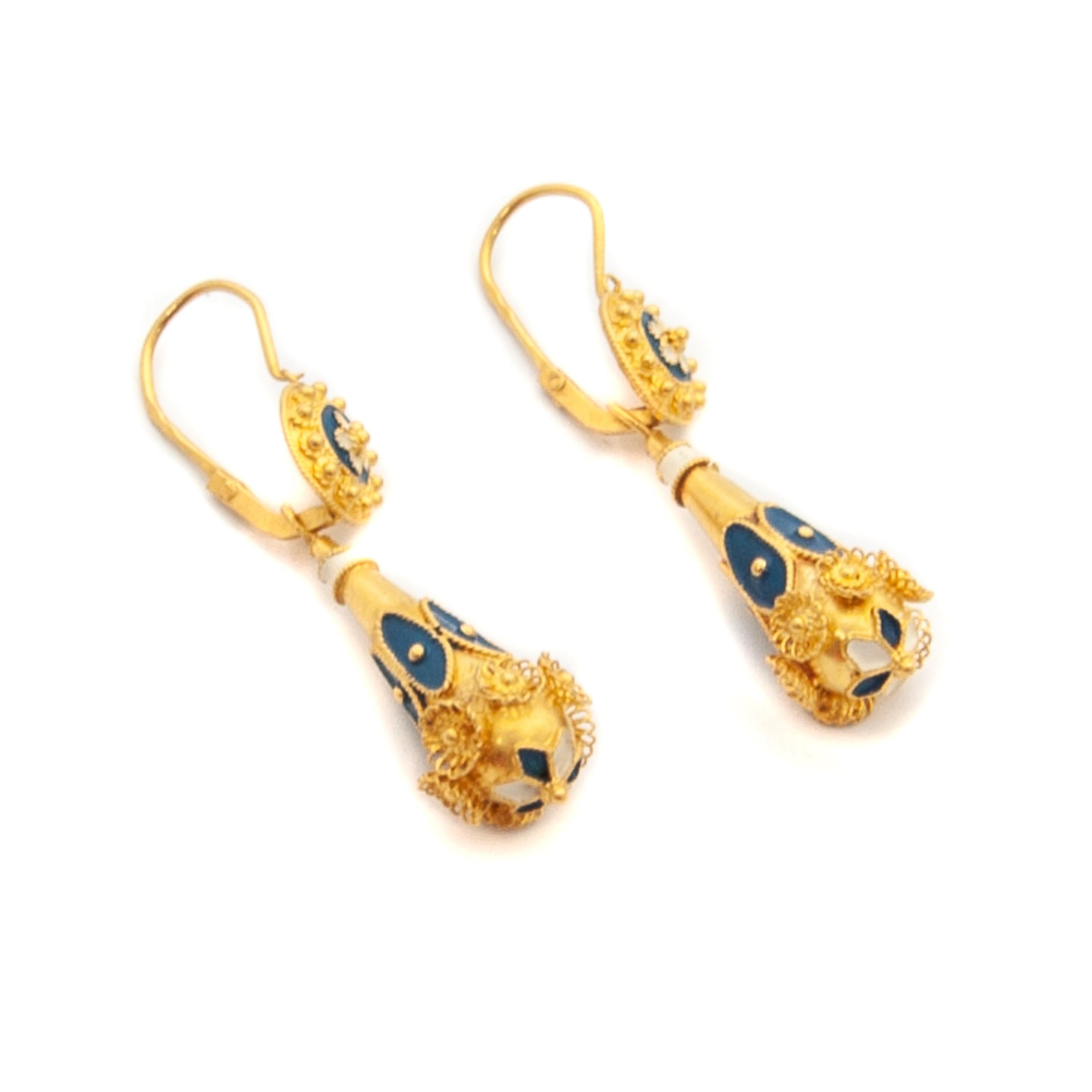 Portugiesische Emaille und 19,2 Karat Gold Ohrhänger 3