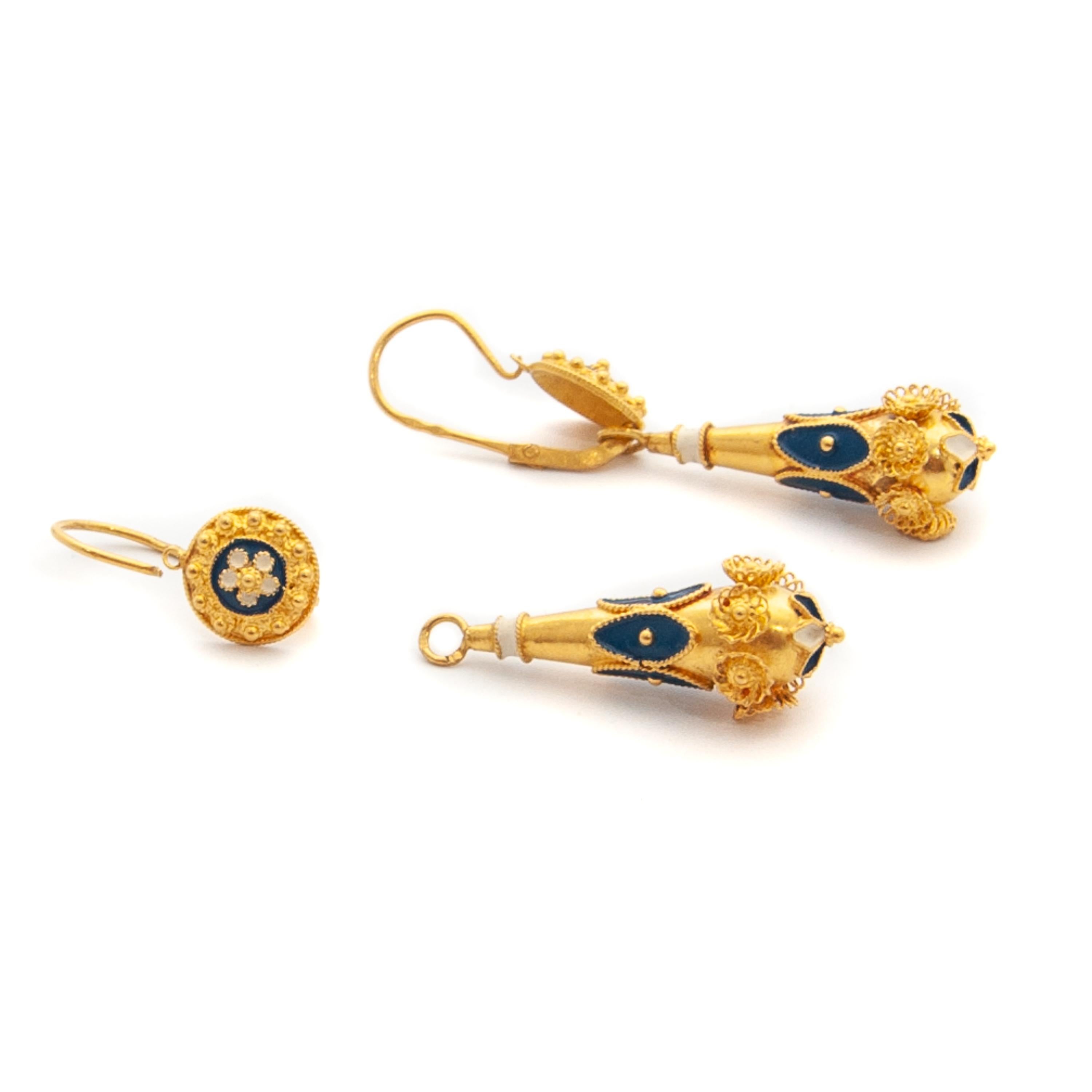 Portuguese Enamel and 19.2K Gold Dangle Earrings 1