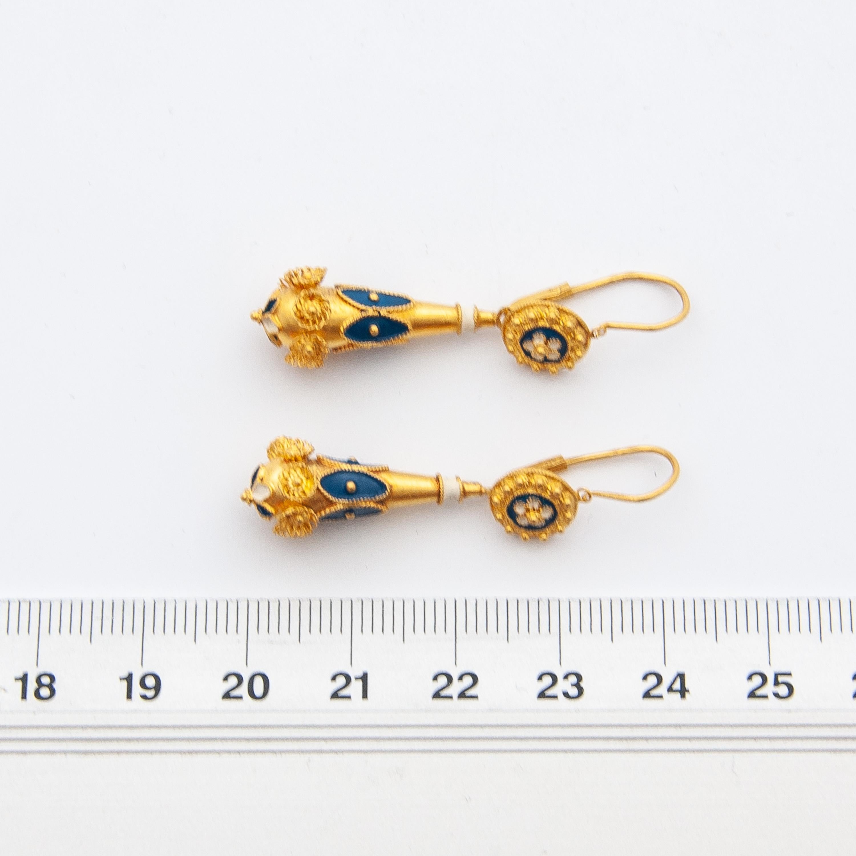 Portuguese Enamel and 19.2K Gold Dangle Earrings 4
